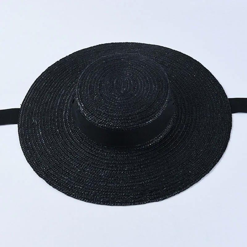 Wide Brim Boater Hat 10cm 15cm Brim Straw Hat Flat Women Summer Kentucky Derby Hat White Black Ribbon Tie Sun Hat Beach Cap - Image 6