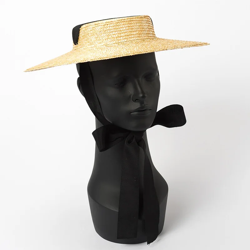Wide Brim Boater Hat 10cm 15cm Brim Straw Hat Flat Women Summer Kentucky Derby Hat White Black Ribbon Tie Sun Hat Beach Cap - Image 4