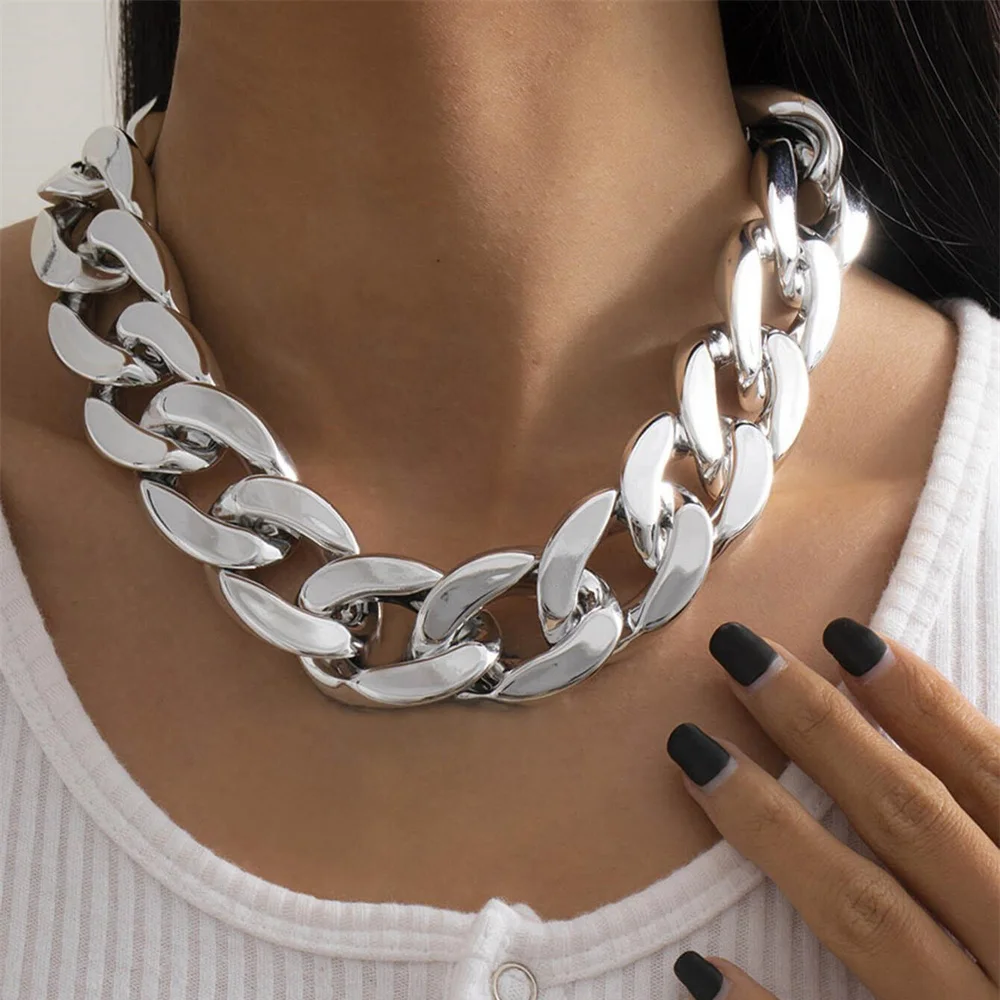 New Vintage Gold-plate Geometric Punk Exaggerated Chain Necklace For Women Female Fashion Boho Y2K Hip Hop Choker Jewelry Gift - Image 4