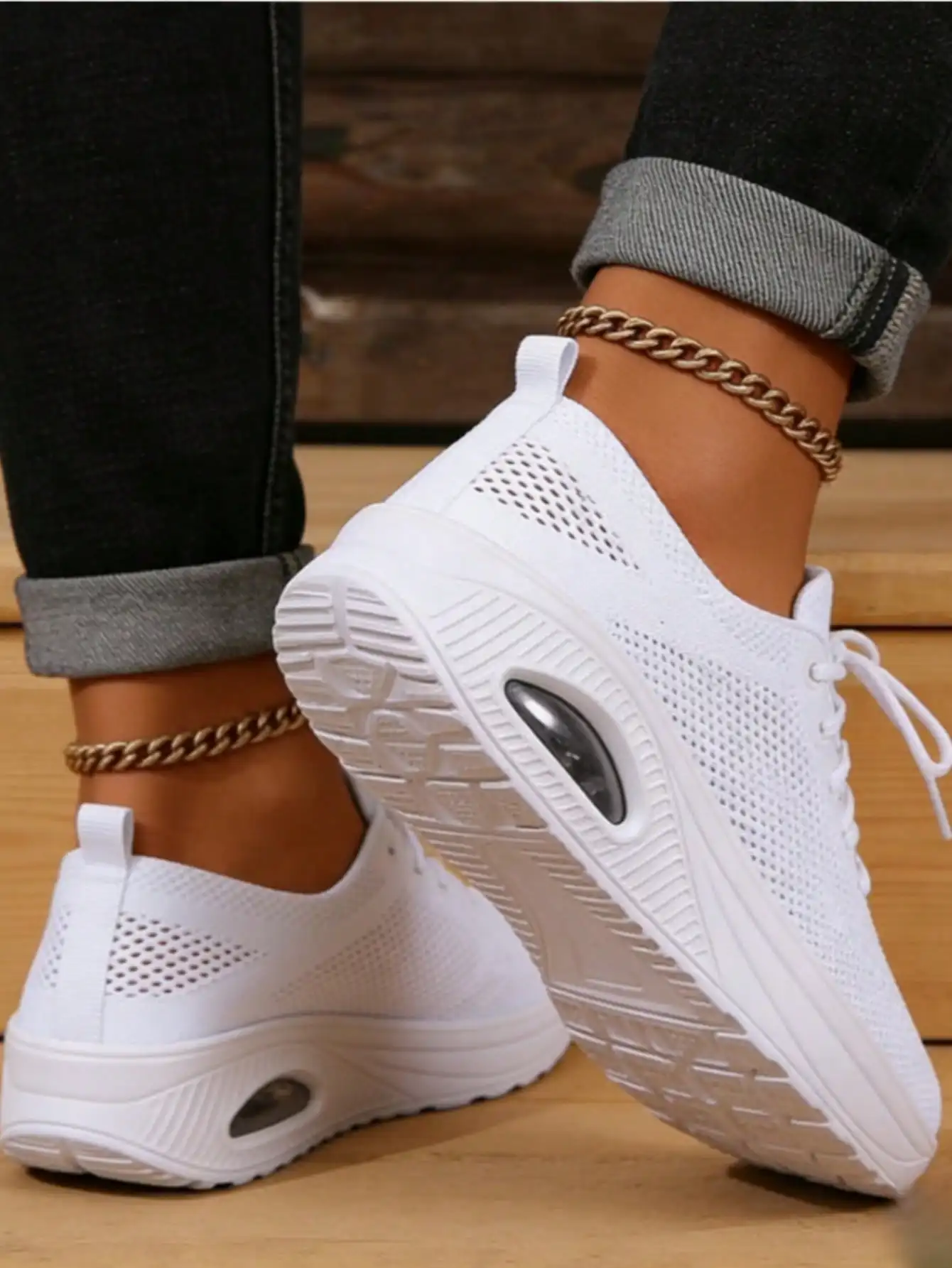 Ladies White Slip-On Air Cushion Wedge Sneakers, Breathable Mesh Casual Walking Shoes, Comfortable Platform Mules for Daily & Nu - Image 5