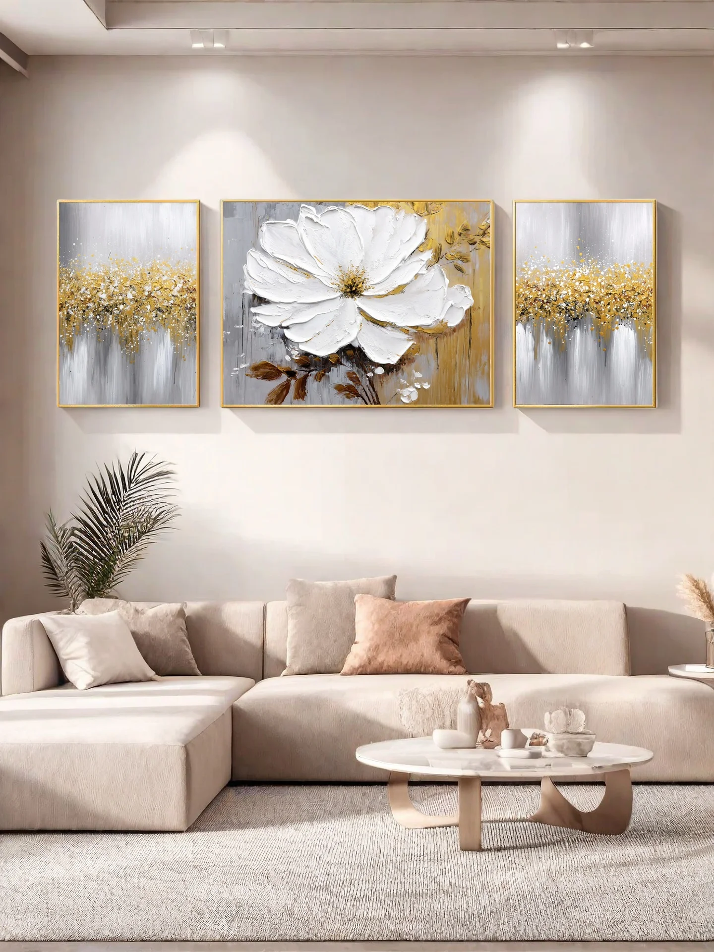 3D Thick Texture Hand-Painted Triple Floral Canvas Oil Painting Home Decor Art for Bedroom Living Room - Image 5