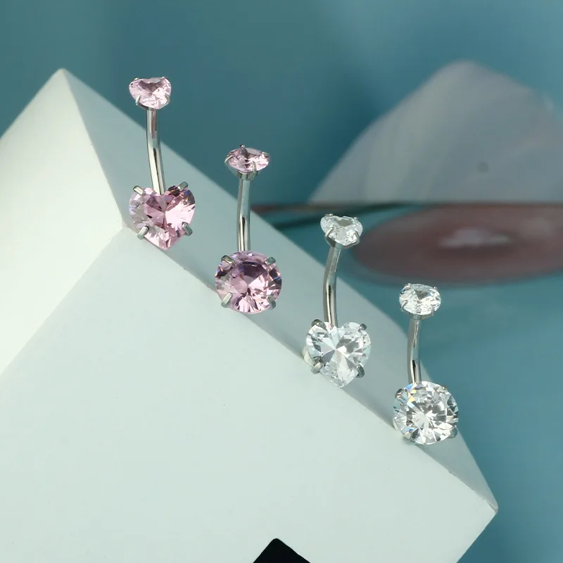 Stainless Steel Belly Piercing Jewelry Heart Cubic Zirconia Belly Button Rings for Women Fashion Navel Ring Body Jewelry Pink - Image 3