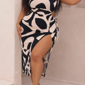 Plus Size Women’s One-Shoulder Midi Dress with Side Slit & Cutout, Stylish Street & Elegant Evening Wear