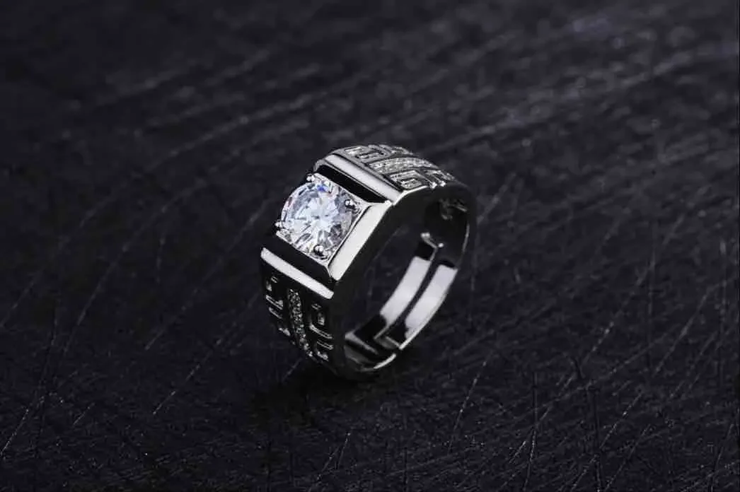 925 Sterling Silver Fine Shining Crystal Rings For Men Adjustable Size Luxury Fashion Party Wedding Accessories Jewelry Gifts - Image 3