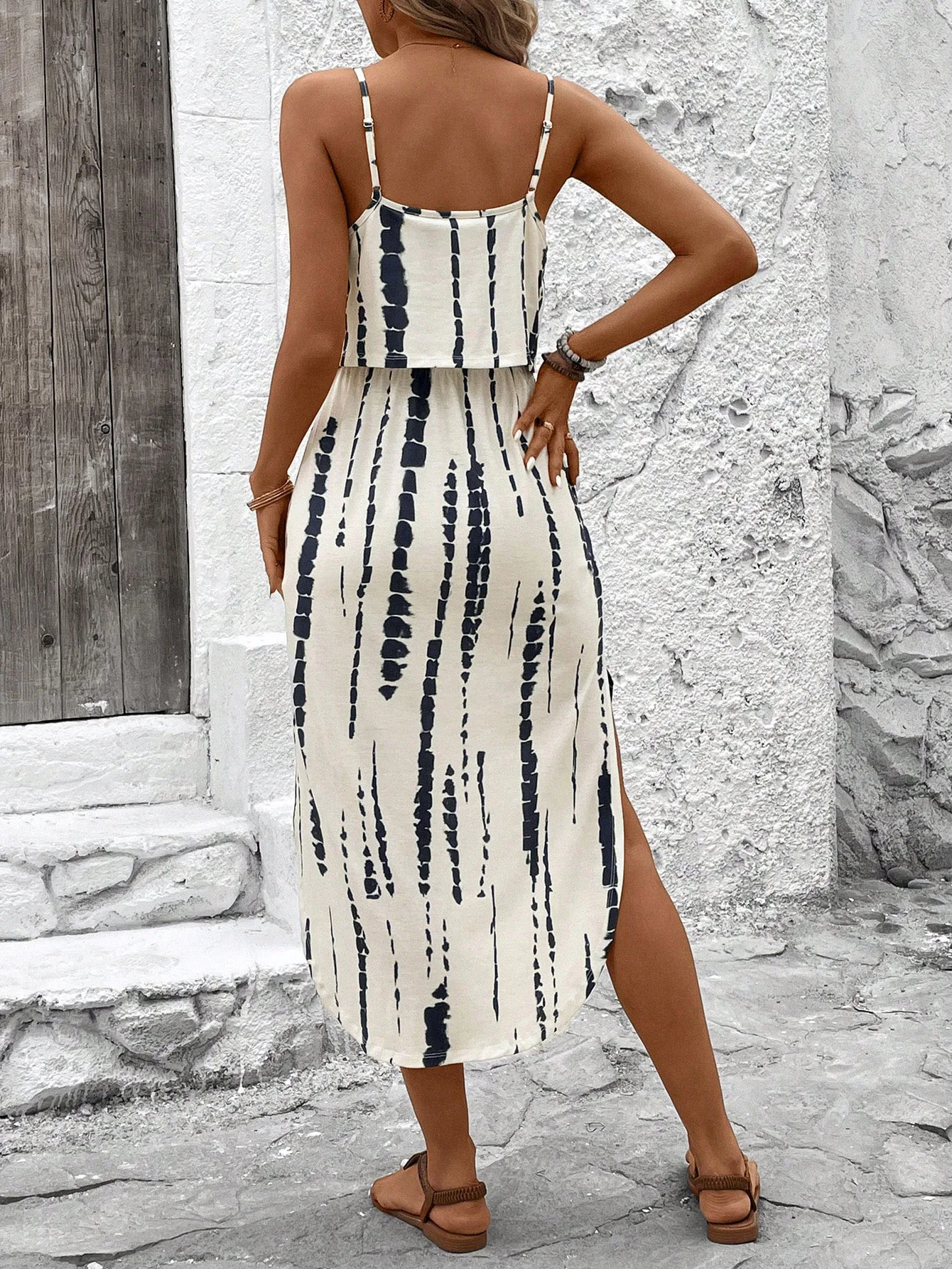 Women's Summer Spaghetti Strap Dress with Belt & Side Slit - Casual Sleeveless Flowy Dress - Image 2