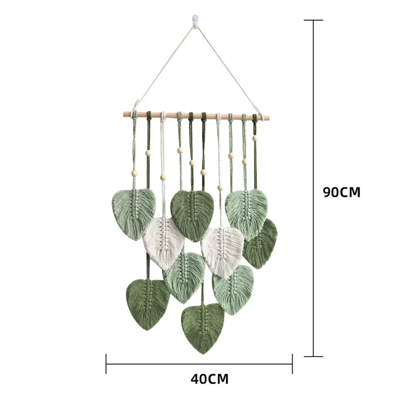 Leaf Macrame Wall Hanging Boho Room Home Decor Woven Aesthetic Wall Tapestry Home Room Wedding Decoration Green - Image 4