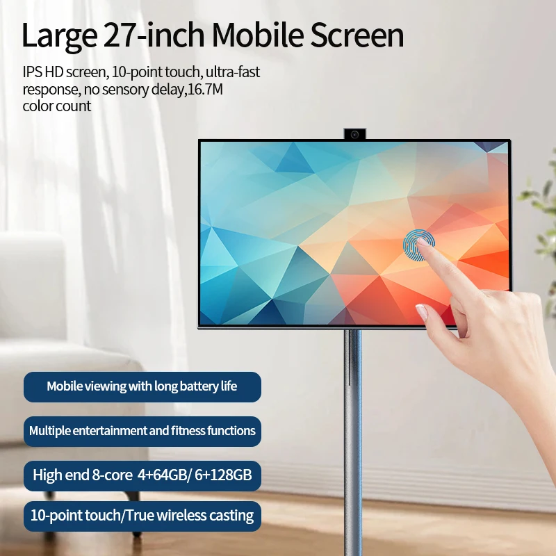 27 32 Inch Smart Home TV Movable Charging Digital Signage Portable Smart Screen Display Built-in Speaker Smart TV Monitor - Image 2