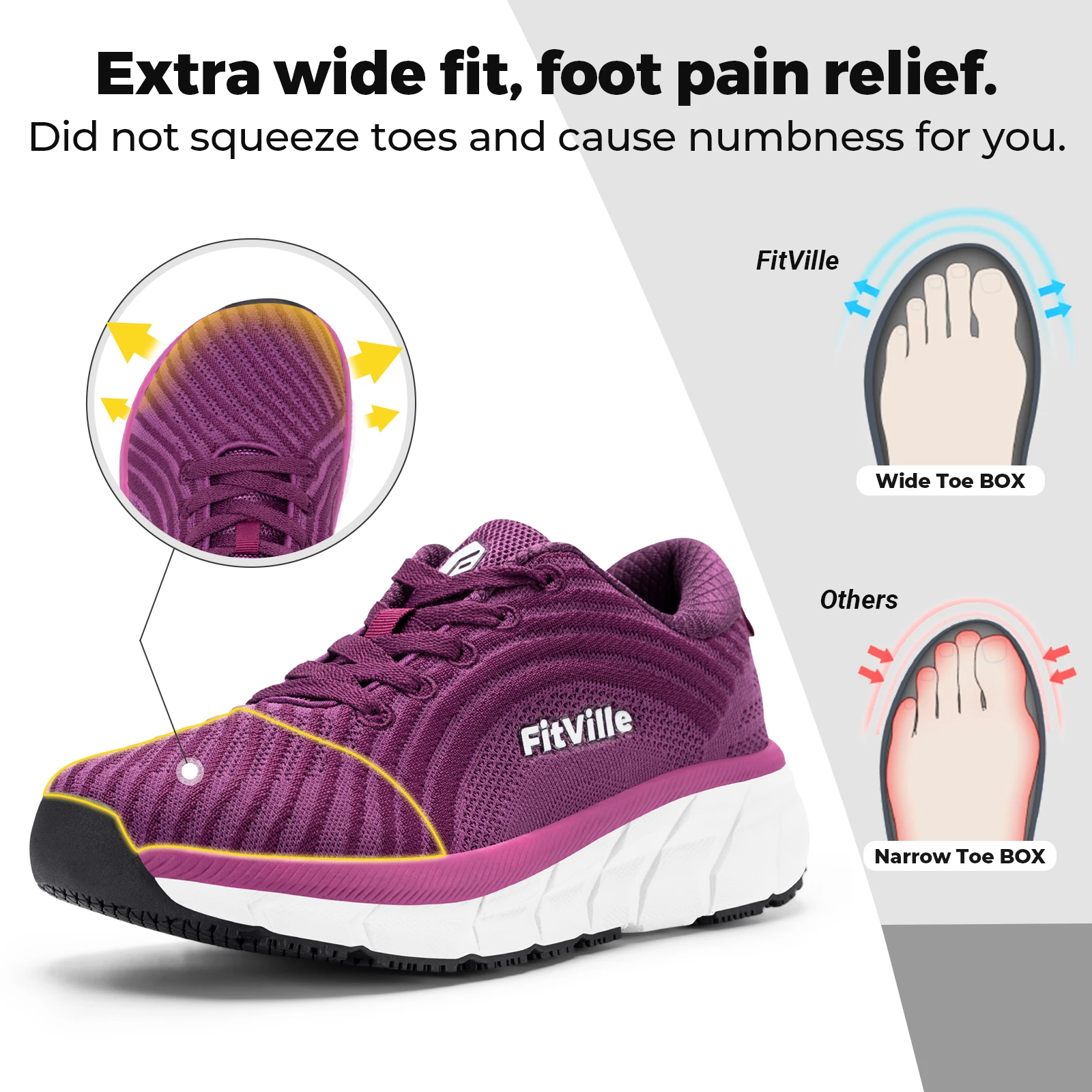 FitVille Wide Toe Box Shoes For Women Breathable Wide Fit Running Shoe Lightweight for Swollen Feet with Cushioned Relief Pain - Image 2