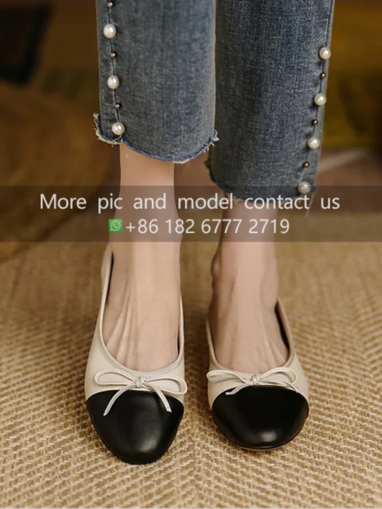 Mirror quality designer shoes women's casual shoes genuine leather Round Toe Bow Ballet Flat Shoes luxry slip-on shoes - Image 3