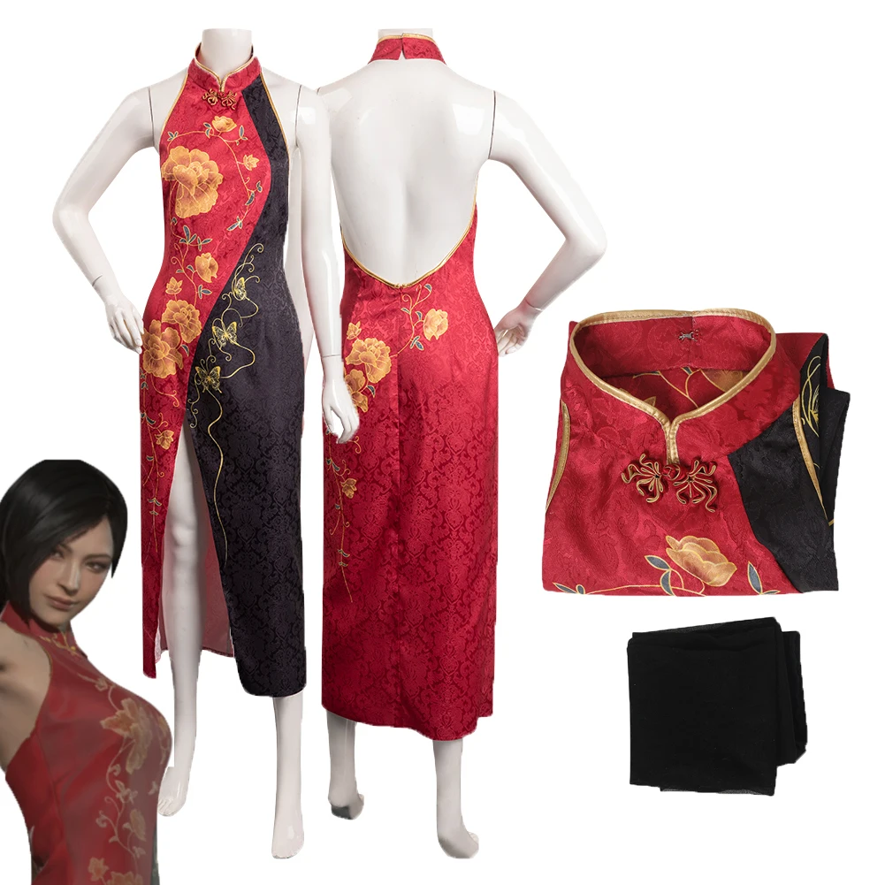 Resident 4 Cos Ada Wong Cosplay Costume Outfits Fantasy Dress Cheongsam Halloween Carnival Suit Accessories For Female Roleplay - Image 5