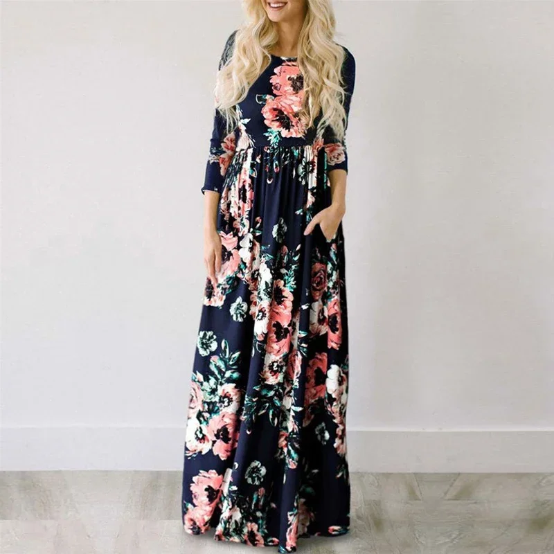 Summer Maxi Dress Women 2025 Pink Floral Print Boho Beach Dress Ladies Evening Party Long Dress Sundress Vestidos De Festa 3XL - Image 4