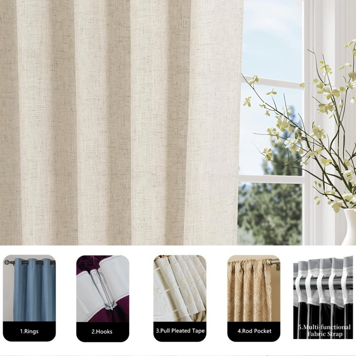 310cm Height Faux Linen Solid Color Sheer Curtain for Living Room Bedroom Light Blocking Curtain Privacy Window Tulle Curtain - Image 6