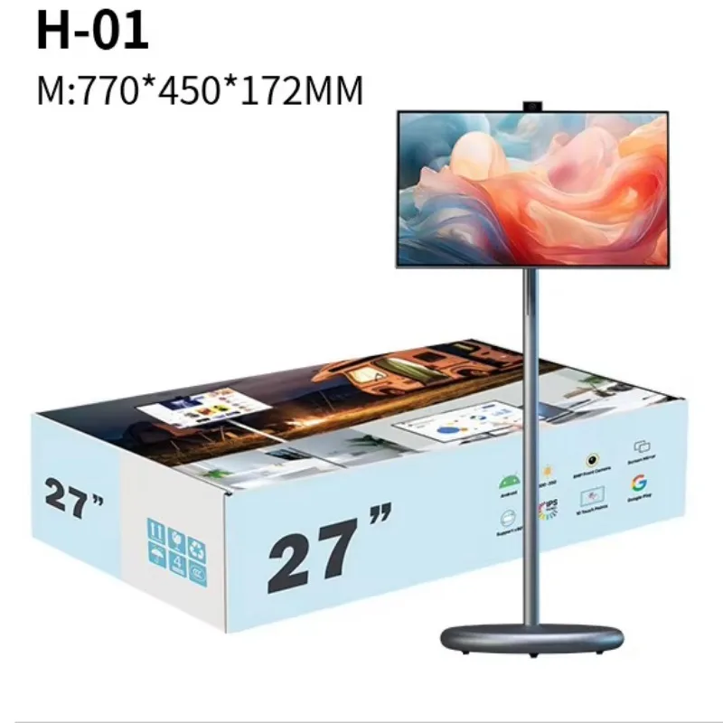 27 32 Inch Smart Home TV Movable Charging Digital Signage Portable Smart Screen Display Built-in Speaker Smart TV Monitor - Image 5