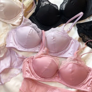 High Quality Satin Women Lingerie Set French Sexy Lace Push Up Bra Summer Thin Cup Comfort Intimates Underwear Bra Briefs Set