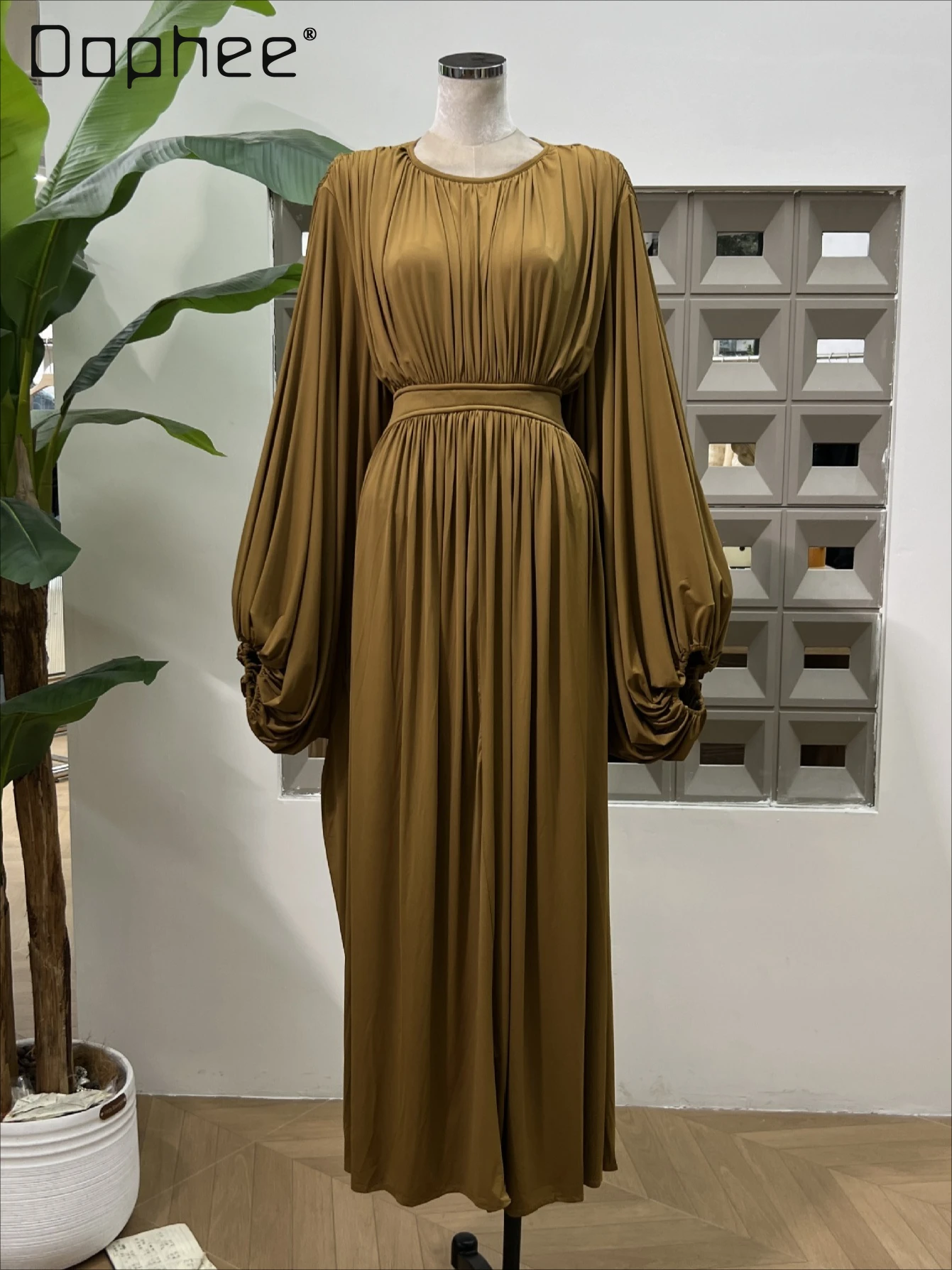 European American Women Clothing Fashion Bat Long-sleeved High-waisted Dress High-end Elegant Mid-length Dress Evening Dresses