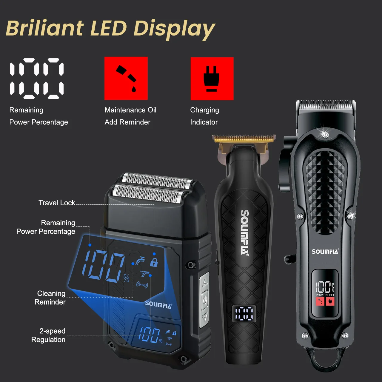 Solimpia Professional Hair Clipper 3-piece Set for Men Rechargeable Cordless Barber Clippers for Wet/Dry Hair Cutting - Image 5