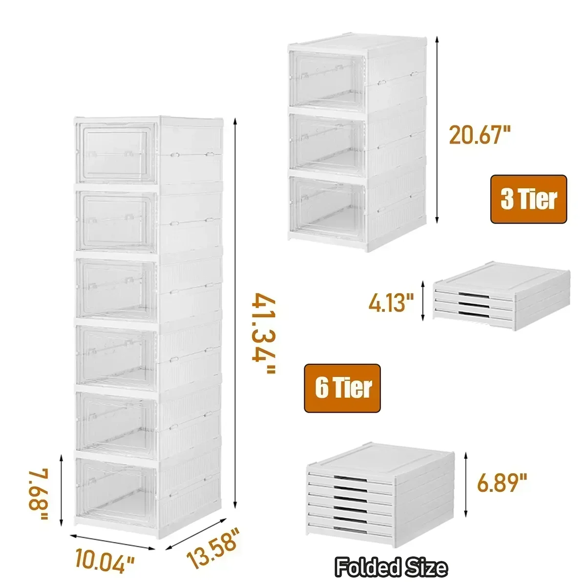 3/6 Tier Foldable Shoe Box, No Assembly Required Clear Stackable Shoe Cabinet Sneaker Storage Organizer Rack for Closet Entryway - Image 6