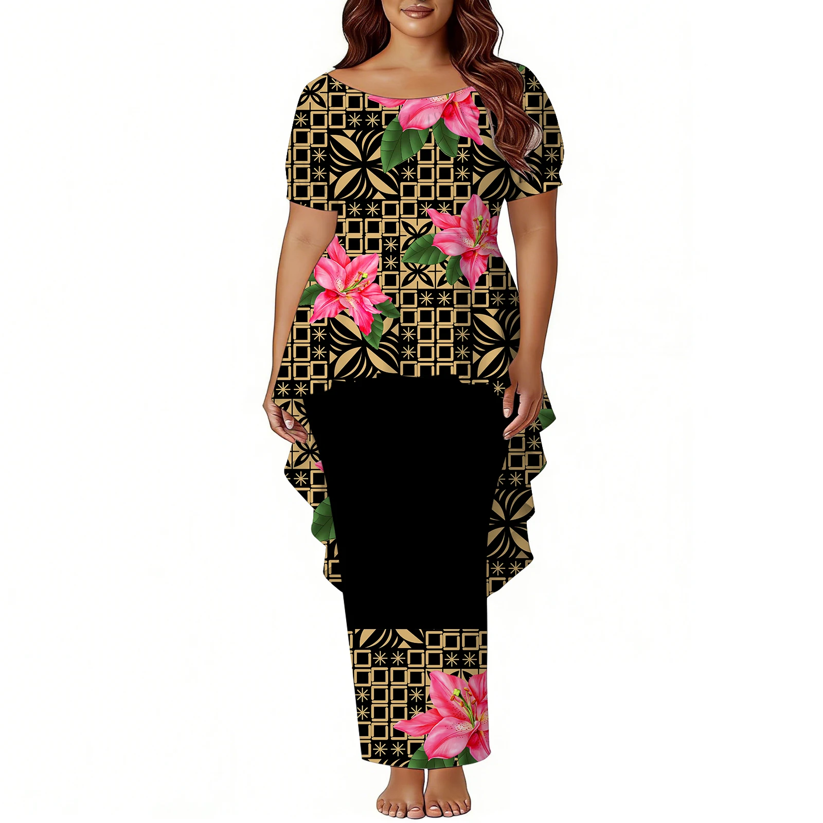 Samoan Hibiscus Flower Design Custom Women Puletasi Pattern Polynesian Women New High-Quality Retro Art Dress 2026 - Image 2