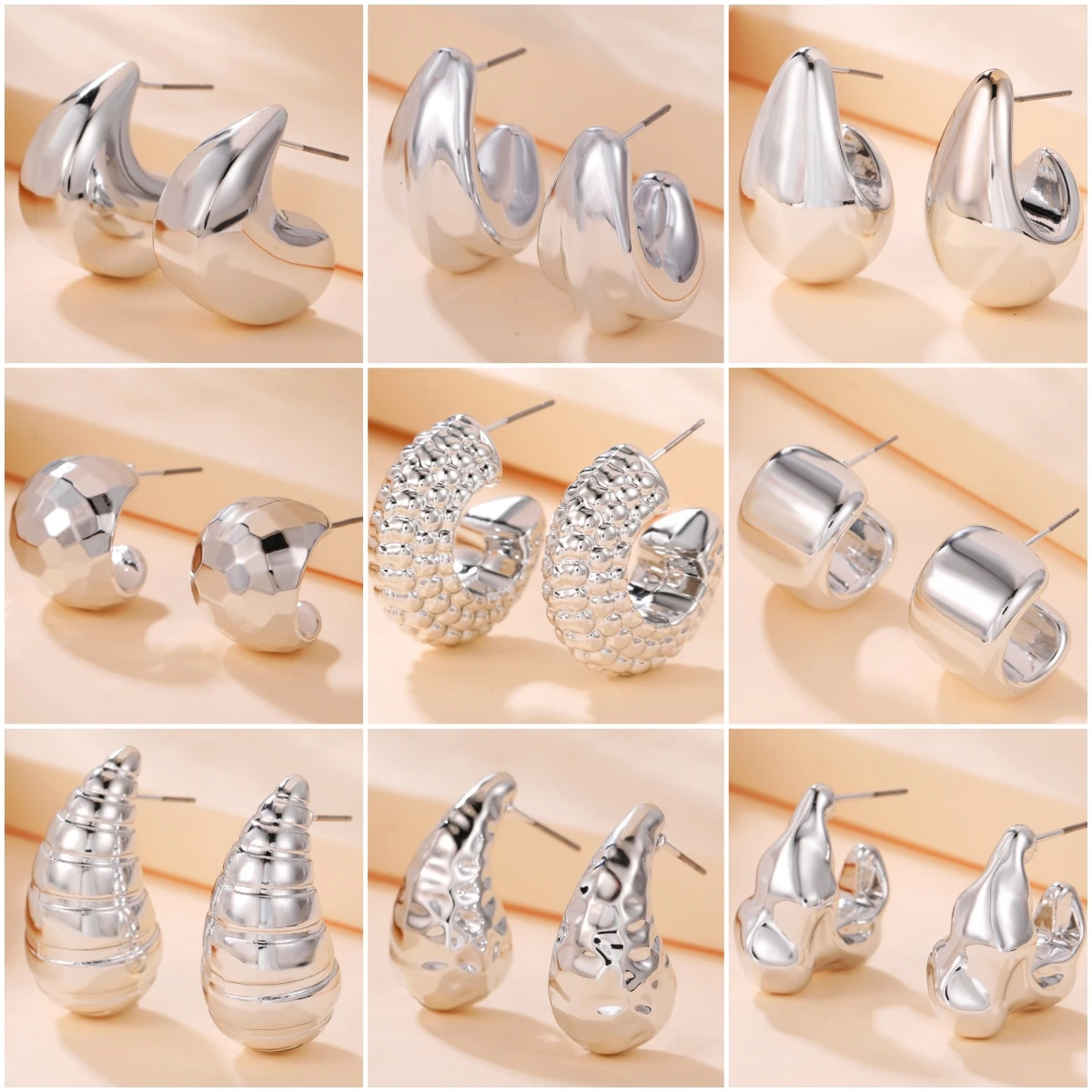Retro Twist Metal Drop Earrings for Women European Irregular Geometry C Shape Water Droplet Dangle Earrings Party Jewelry Gift - Image 2