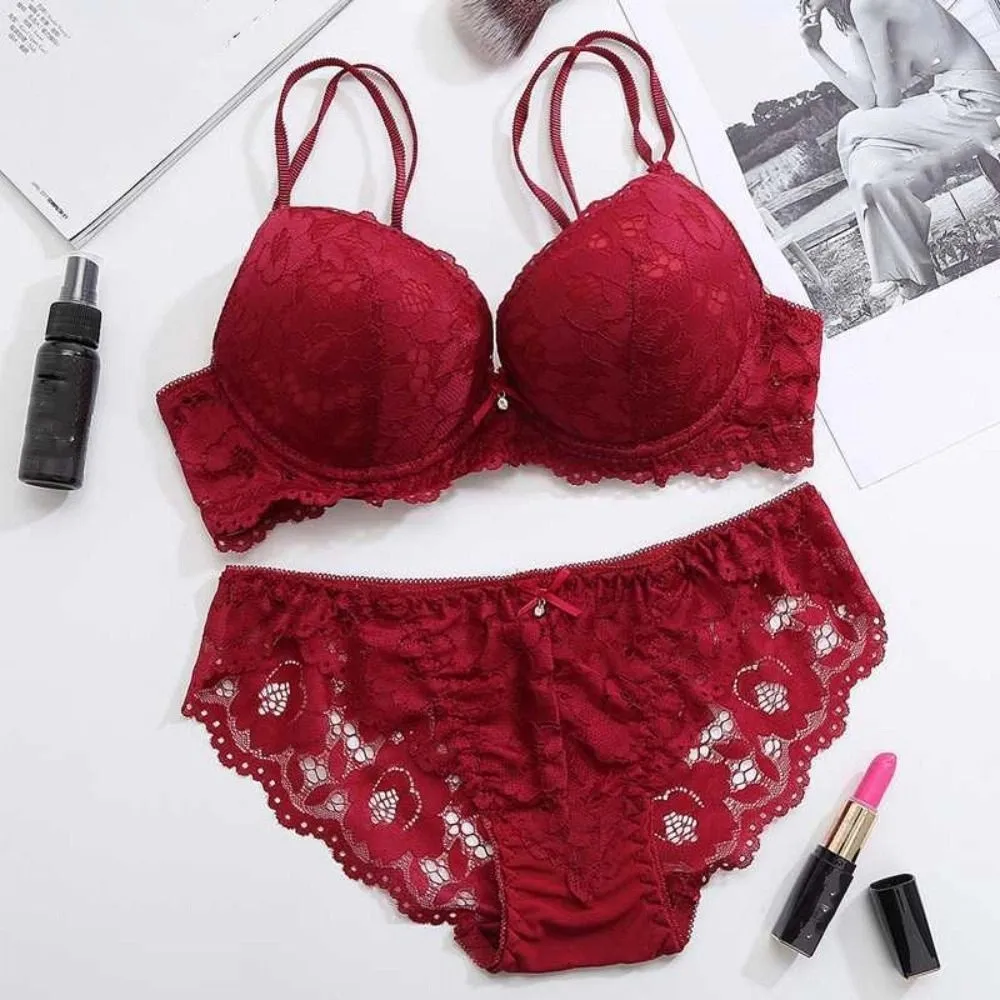 Sweet Mesh Lace Flower Bra Bowknot Low Waist Bra Panties Set Lingerie Intimates Push Up Bra Women Women - Image 3