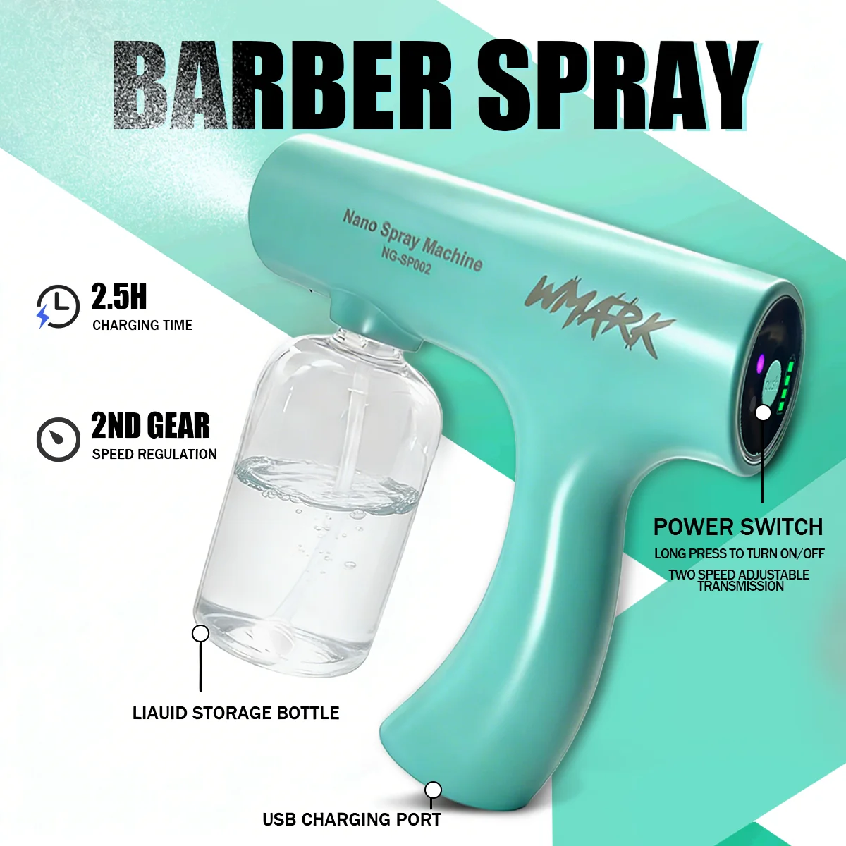 WMARK Professional Hair Clipper Shaver Hair Dryers and Spray Bottle Handheld 5 in 1 Barber KIT Gift Box Trimmer for Men NG-8637 - Image 6