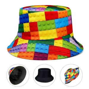 Personalized Building Block Puzzle Fisherman's Hat, Reversible Sun Hat, Foldable Stylish Bucket Hat, All-Season Bucket Hat, Suitable for Outdoor Activities and Casual Accessories