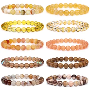 Yellow Orange Brown Stone Bracelet 8mm Bead Bracelets Tiger Eye Citrines Crystal Bracelet Healing Jewelry Gifts For Men Women