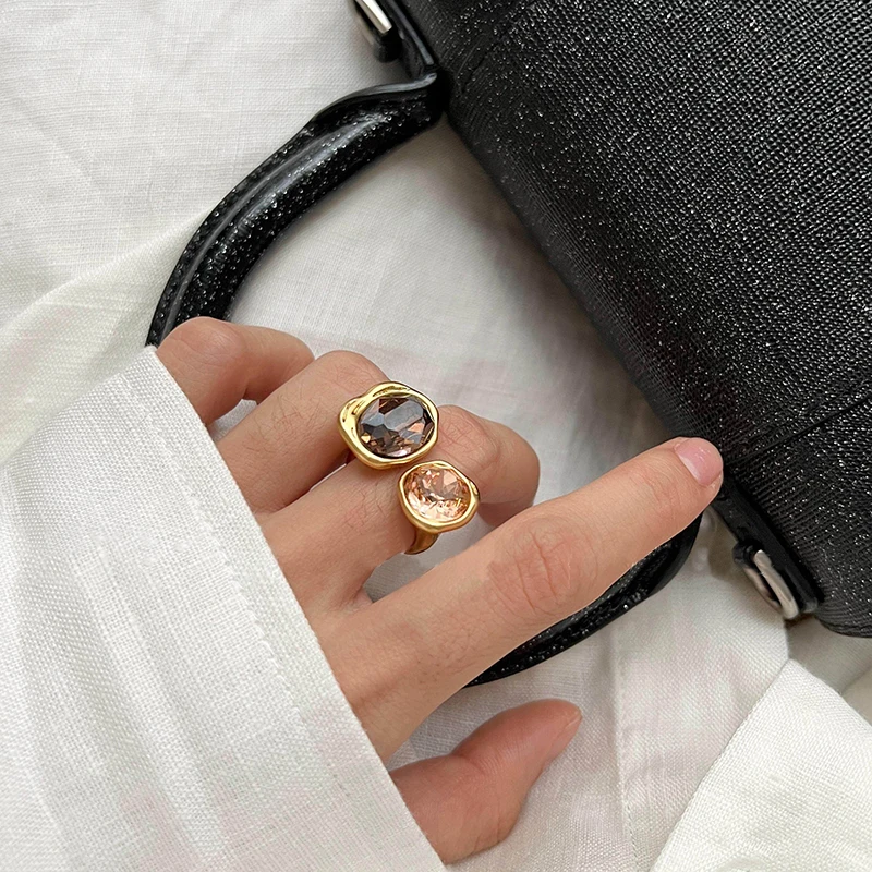 European and American Retro Metal Geometric Rhinestone Contrasting Open Rings For Women‘s Trendy Jewelry Finger Accessorioes - Image 5