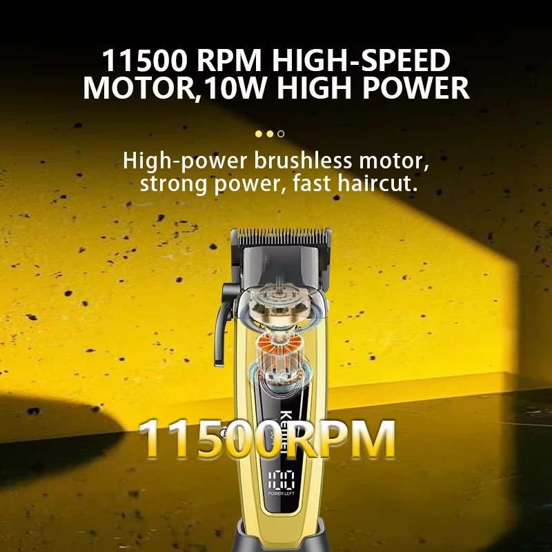 KEMEI Men's Hair Trimmer, Cordless Professional Hair Clippers, Beard Trimmer, Barber Care Kit, Hair Cutting Machine, 11,501 RPM, - Image 3