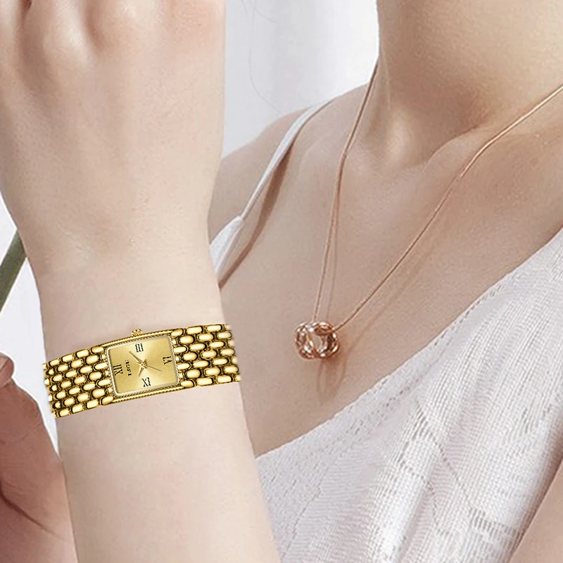 LIGE Fashion Women Watch Simple Square Gold Stainless Steel Waterproof Watches For Women Outdoor Sports Quartz Ladies Wristwatch - Image 5
