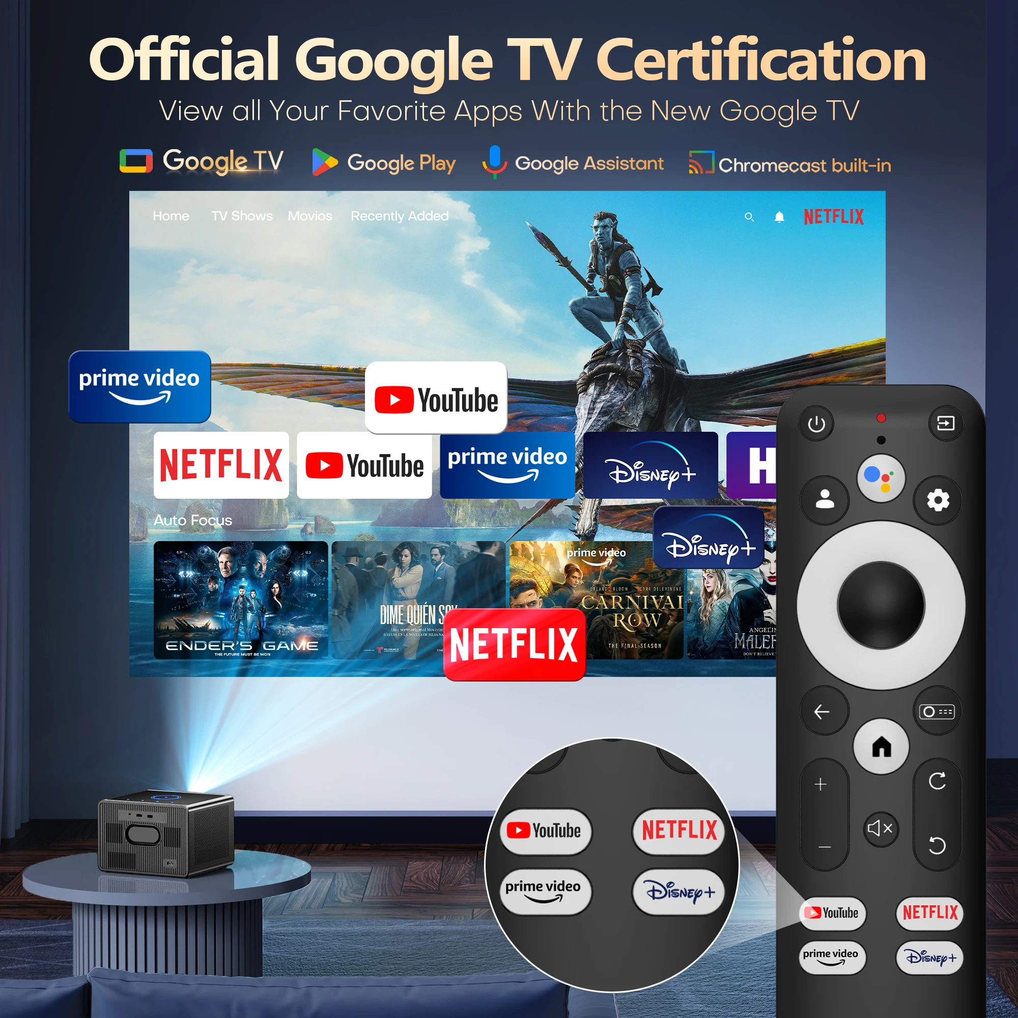 XIWBSY 4000ANSI Google TV Projector 4K Android 11.0 Sealed Optical Projector 52000Lumens WiFi6 Projector Google Voice Assistant - Image 2