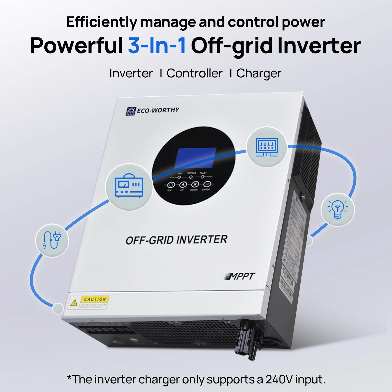 ECO-WORTHY 5000W Solar Hybrid Inverter 48V DC-120V/220V Pure Sine Wave Power Inverter AC Split Phase Off-Grid System - Image 4