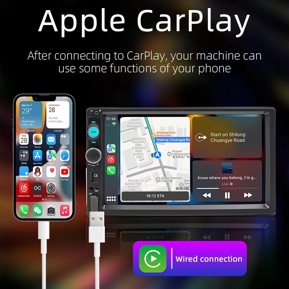 7inch Quality Single 1Din Touch Screen Car Stereo Radio With Handle Remote Control Camera For Apple/Android CarPlay Bluetooth - Image 3