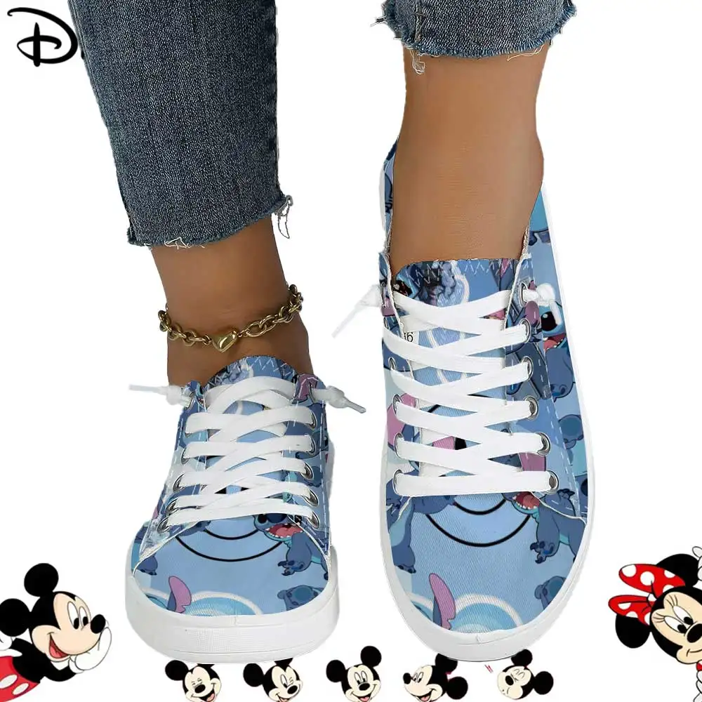 Disney Stitch Blue Cartoon Print Casual Sneakers – Lightweight Lace-Up Skate Shoes for Women - Image 4