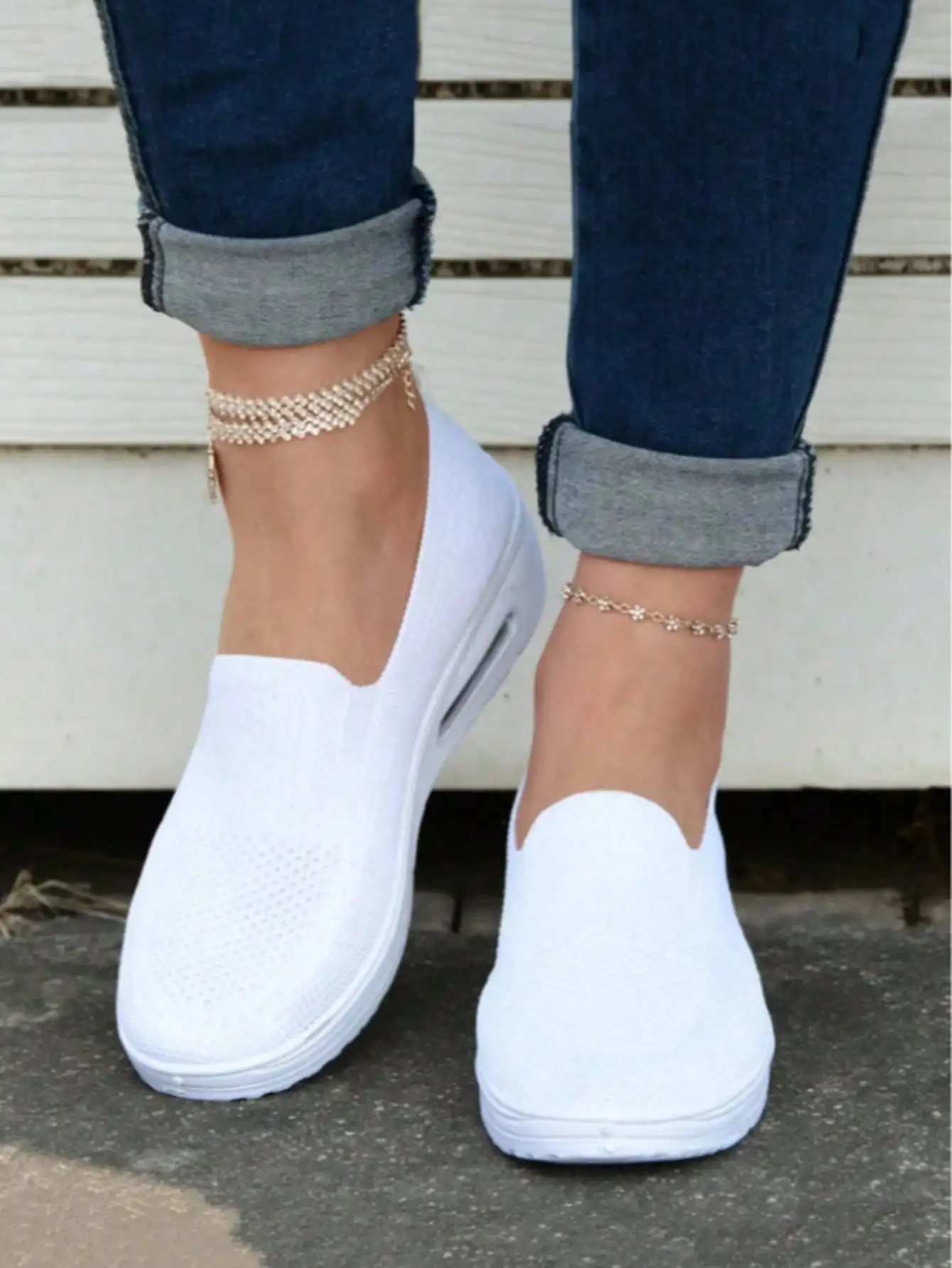 Ladies White Slip-On Air Cushion Wedge Sneakers, Breathable Mesh Casual Walking Shoes, Comfortable Platform Mules for Daily & Nu - Image 3