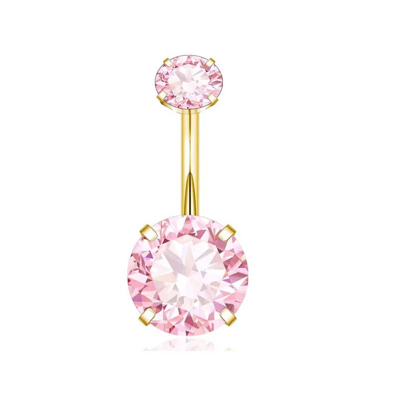 Stainless Steel Belly Piercing Jewelry Heart Cubic Zirconia Belly Button Rings for Women Fashion Navel Ring Body Jewelry Pink - Image 6