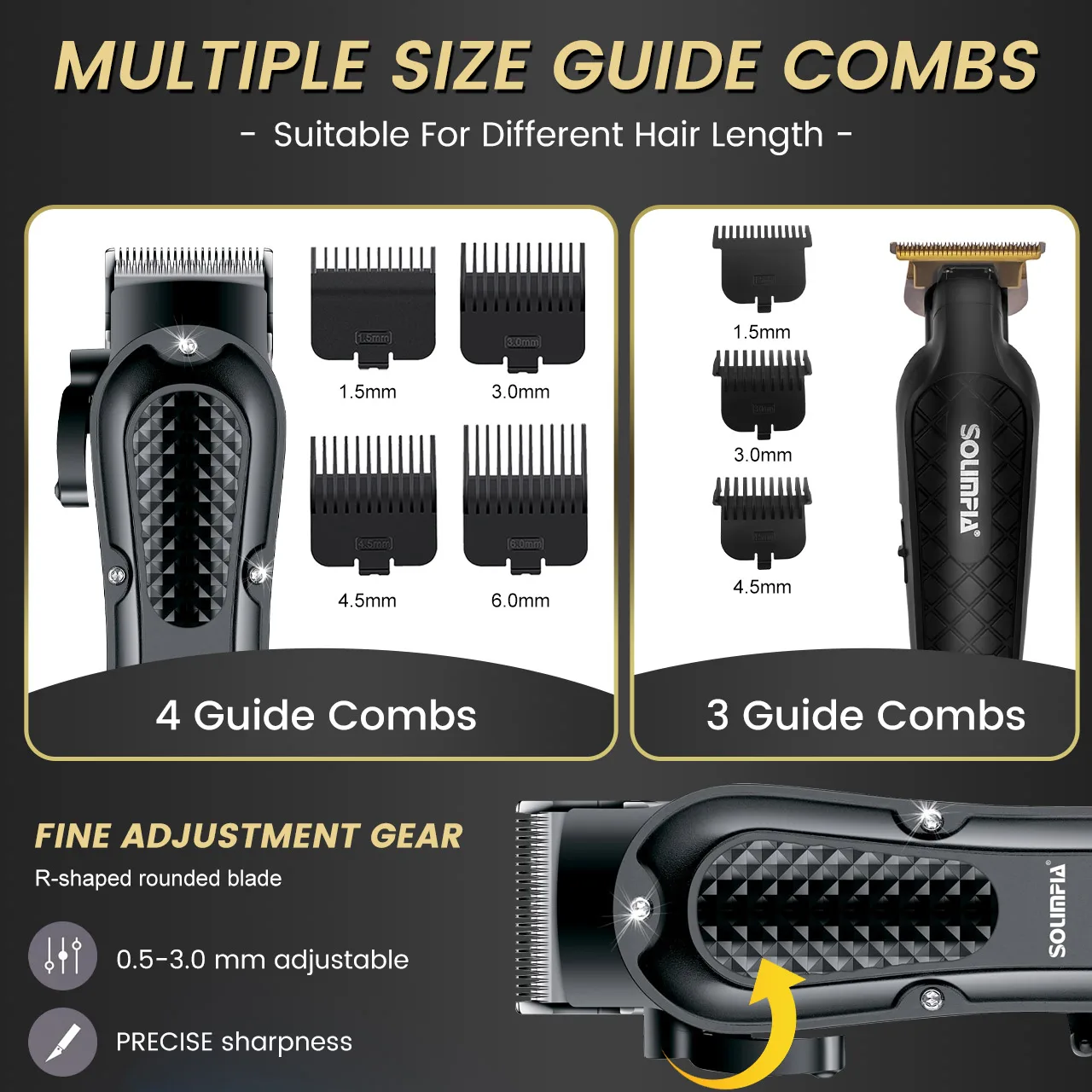 Solimpia Professional Hair Clipper 3-piece Set for Men Rechargeable Cordless Barber Clippers for Wet/Dry Hair Cutting - Image 2