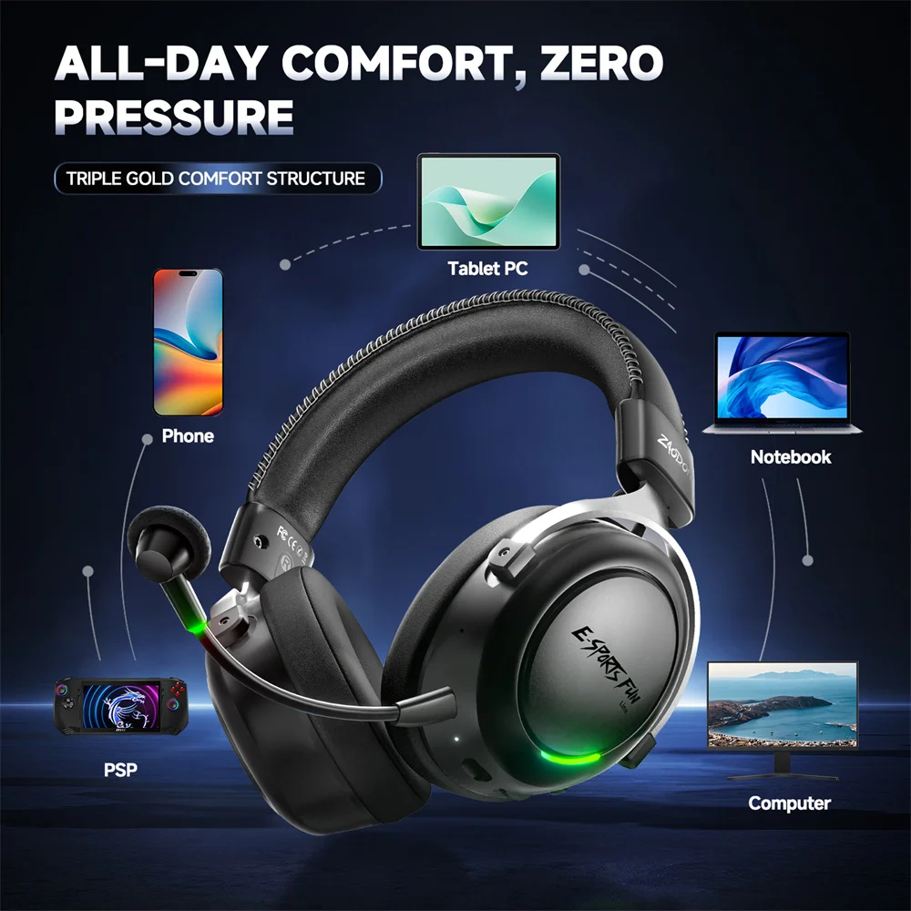 New Wireless Gaming Headphone,Bluetooth 6.0,53mm Titanium Drivers,7.1 Virtual Surround Sound,15ms Zero-Latency,for PC/PS5/Mobile - Image 6