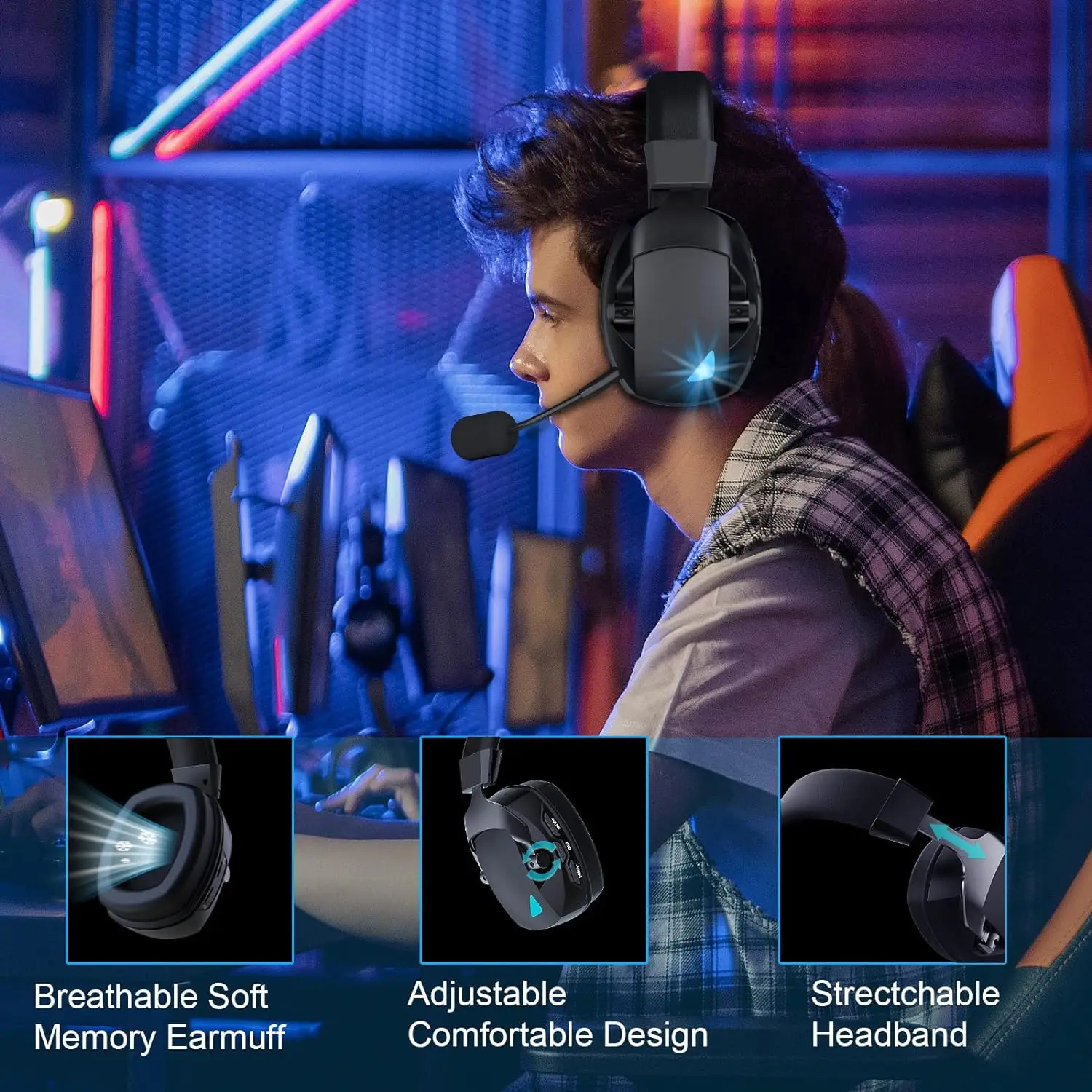 Acinaci 2.4GHz Wireless Gaming Headset for PS5, PS4 Gamers, PC, Nintendo Switch, Bluetooth Gaming Headphones and microphone - Image 4