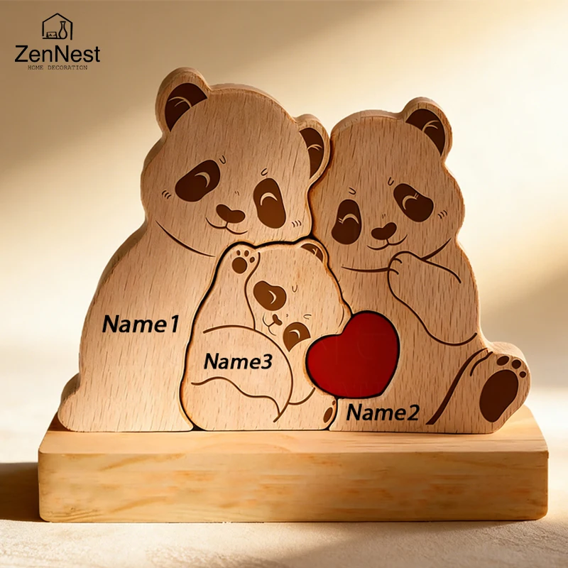 Personalized Wooden Bear Puzzle Home Decor Custom Name Accommodates 2-5 Names Rustic Style Wooden Bear Mother's Day Gift - Image 5