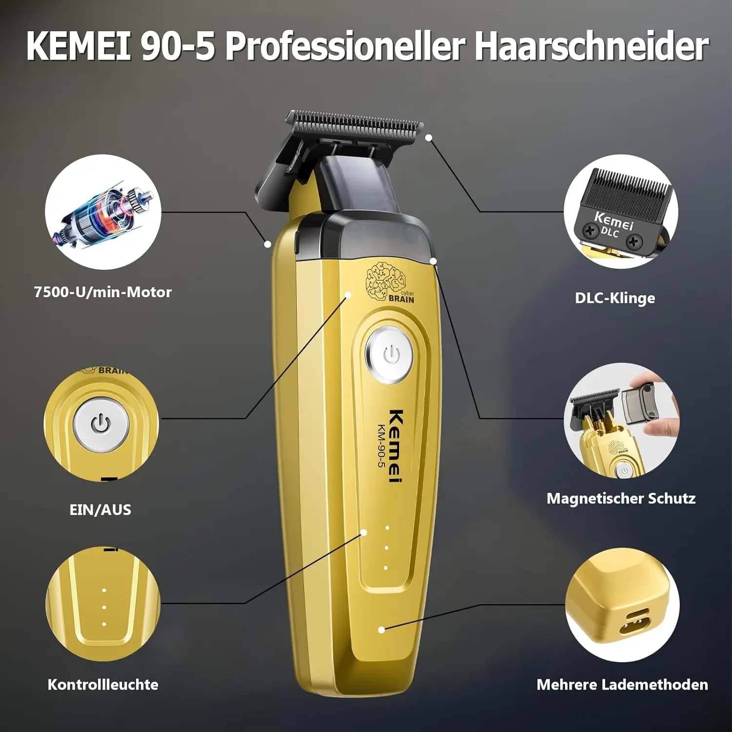 KEMEI Men's Hair Trimmer, Cordless Professional Hair Clippers, Beard Trimmer, Barber Care Kit, Hair Cutting Machine, 11,501 RPM, - Image 4