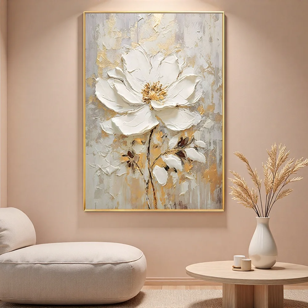 3D Textured Floral Oil Painting on Premium Linen Canvas Unframed Modern Oil Painting For Home Decor Hand-Painted Canvas Painting - Image 3