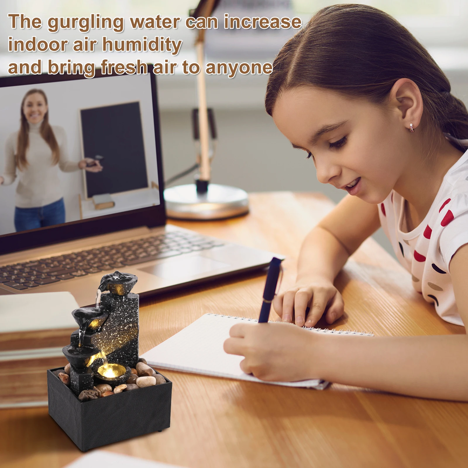 Tabletop Waterfall Decor Relaxation Meditation Desktop Fountain with Soft Lights Reusable Tabletop Fountain Landscape Decoration - Image 3