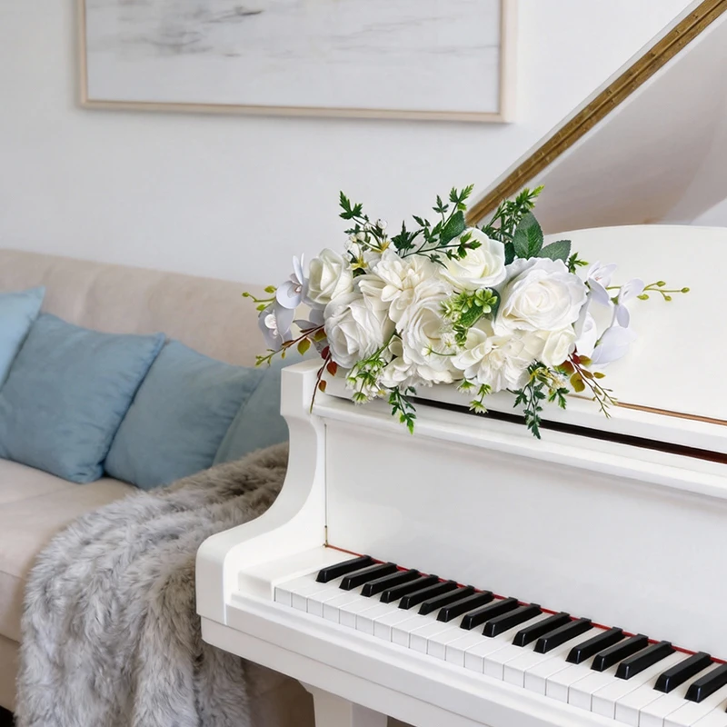 20inch White Rose Artificial Flower Row for Wedding Table Home Front Door Garden Party Tabletop Wall Home Decoration - Image 3