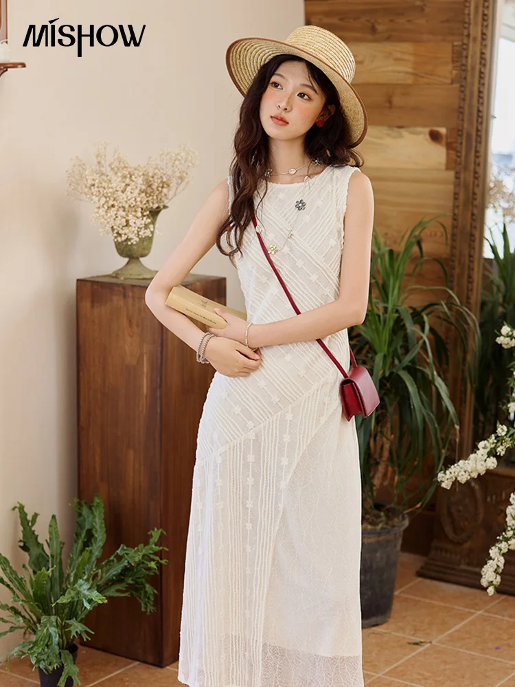 MISHOW Asymmetric Lace Fishtail Dress 2026 Summer Flower Embroidery Sleeveless Elegant Dress Round Neck Long Dresses MXE35L2301 - Image 4