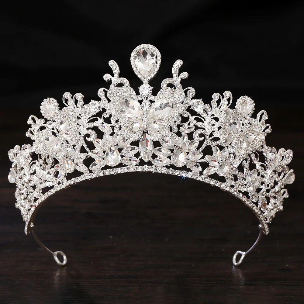 DIEZI Elegant Luxury Gift Queen Princess AB Crystal Butterfly Tiara Women Wedding Party Baroque Crown Hair Dress Accessories - Image 4