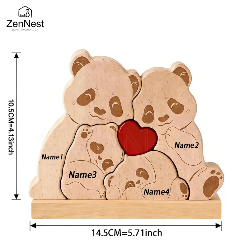 Personalized Wooden Bear Puzzle Home Decor Custom Name Accommodates 2-5 Names Rustic Style Wooden Bear Mother's Day Gift - Image 6