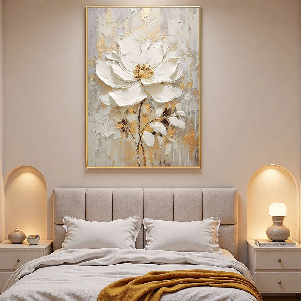 3D Textured Floral Oil Painting on Premium Linen Canvas Unframed Modern Oil Painting For Home Decor Hand-Painted Canvas Painting - Image 2