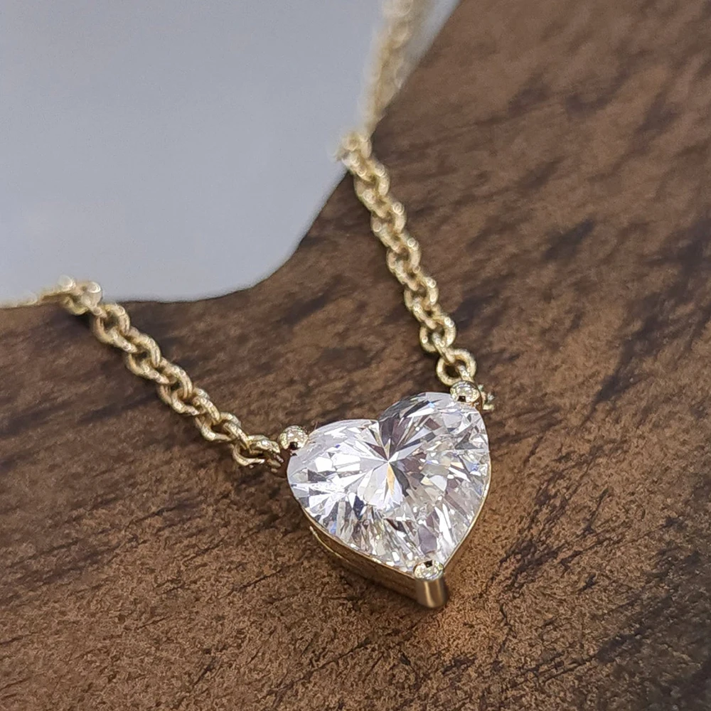 Certified 1-3Carat Heart Cut Moissanite Pendant Necklaces for Woman S925 Silver Plated 18k Gold Solitaire Lab Diamond Neckchain - Image 4