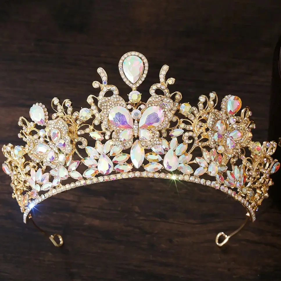 DIEZI Elegant Luxury Gift Queen Princess AB Crystal Butterfly Tiara Women Wedding Party Baroque Crown Hair Dress Accessories - Image 2